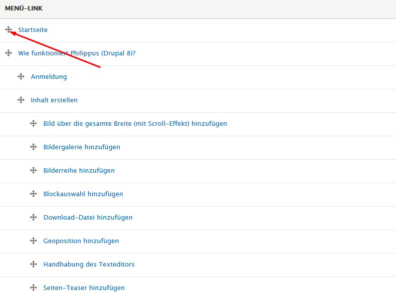 Menüpunkte verschieben